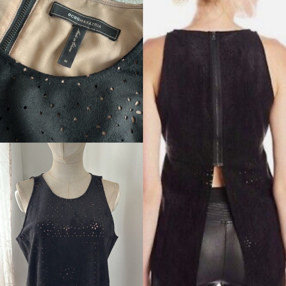 BCBG Caralyn black suede cut out sleeveless top - Picture 3 of 10